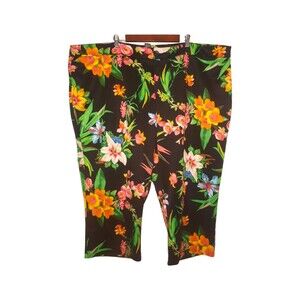 Ashley Stewart Plus Size 32 Floral Tropical Polyester Blend Capri Pants